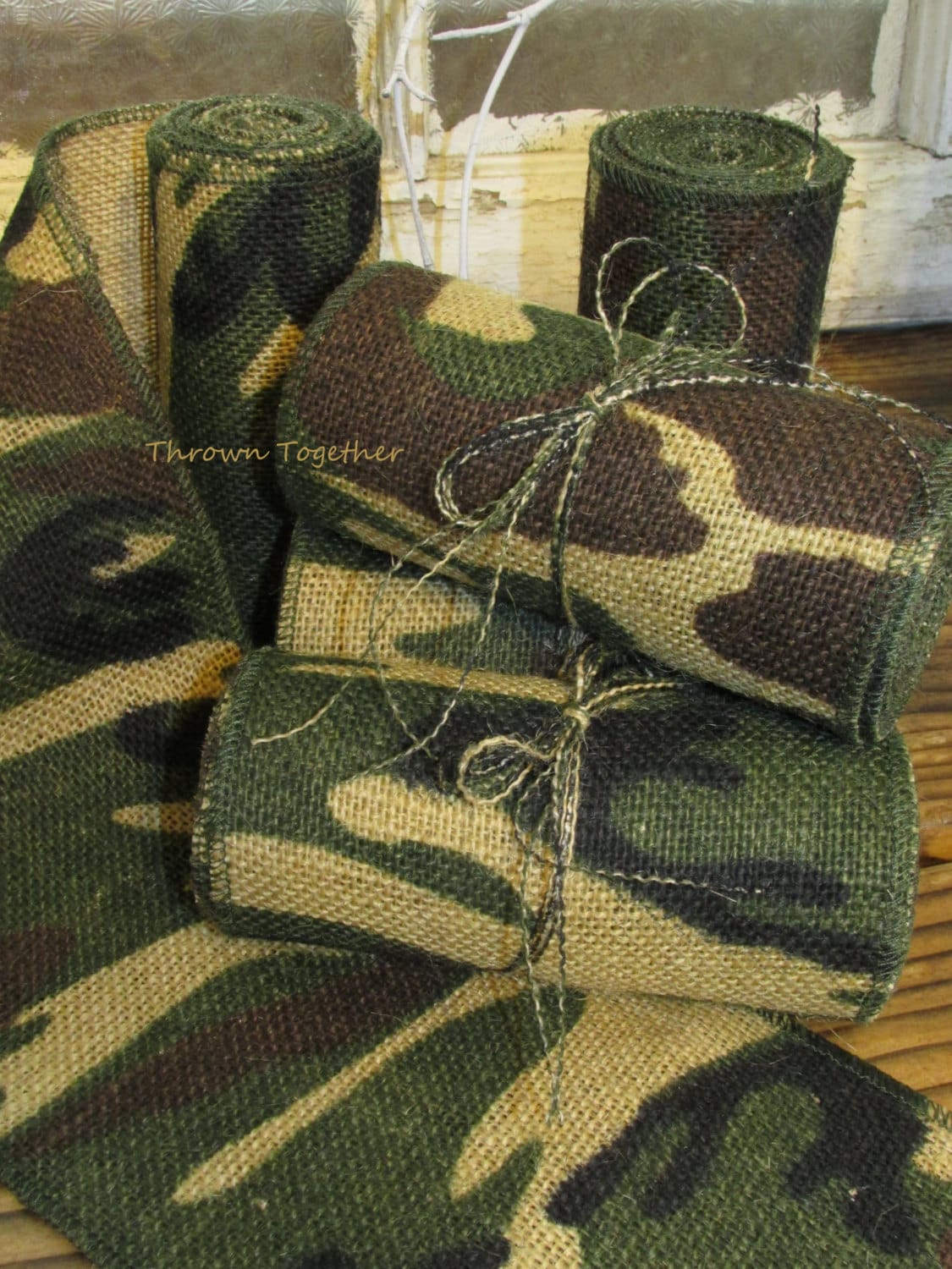 Green Camouflage Burlap Ribbon 5in. Wide Green Camo Burlap