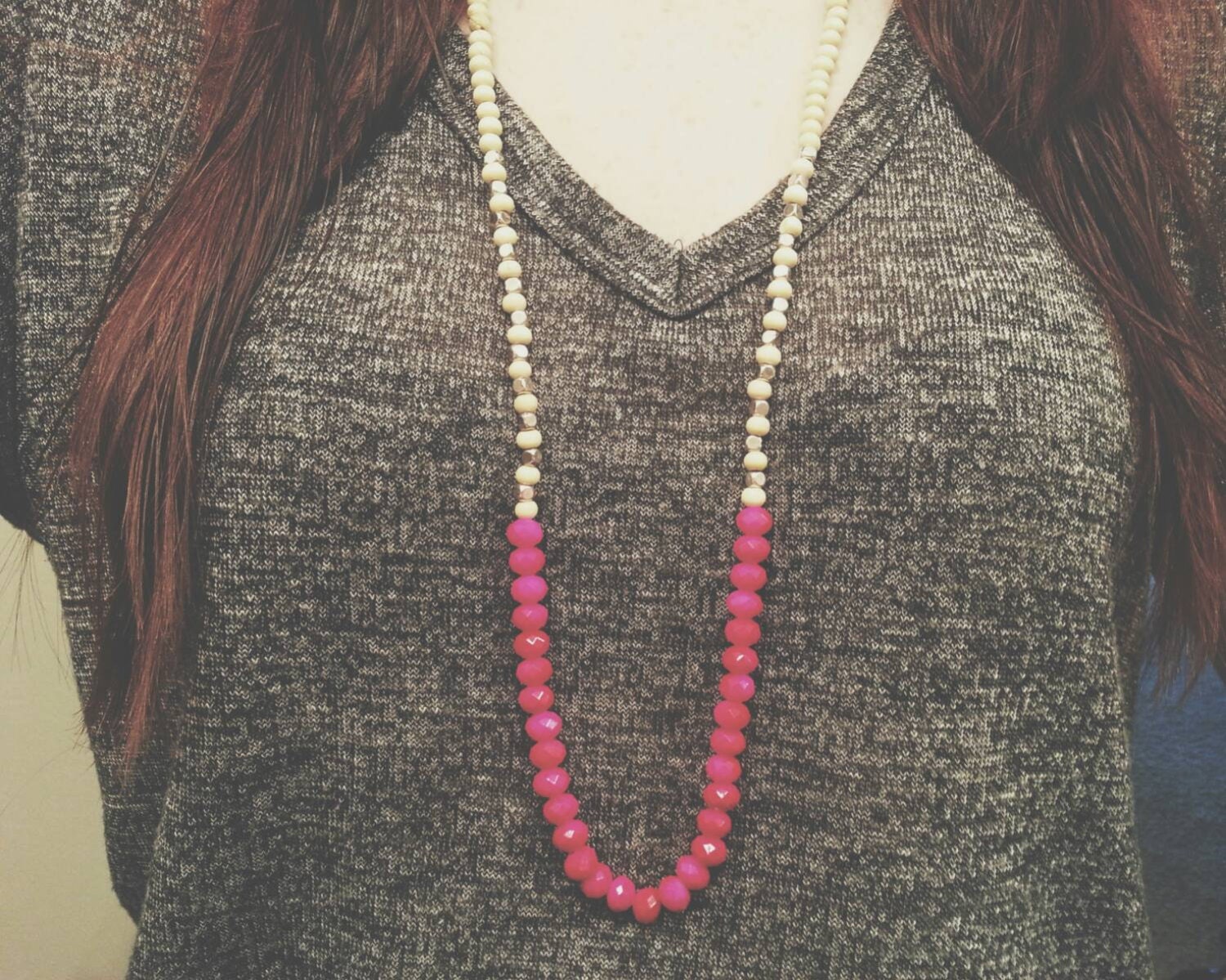 Long Pink Beaded Necklace by DannyLinJewelry on Etsy