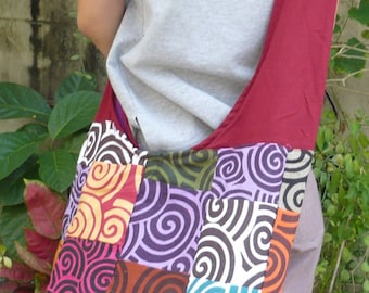 Hobo Cross Body Bag, Sling bag, Hobo Bag Purse Thai Printed Cotton Patchwork