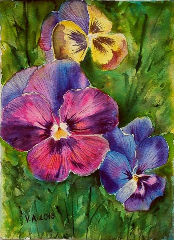Watercolor Pansies Painting Original Watercolor Artwork Il 570xN.742871292 306o