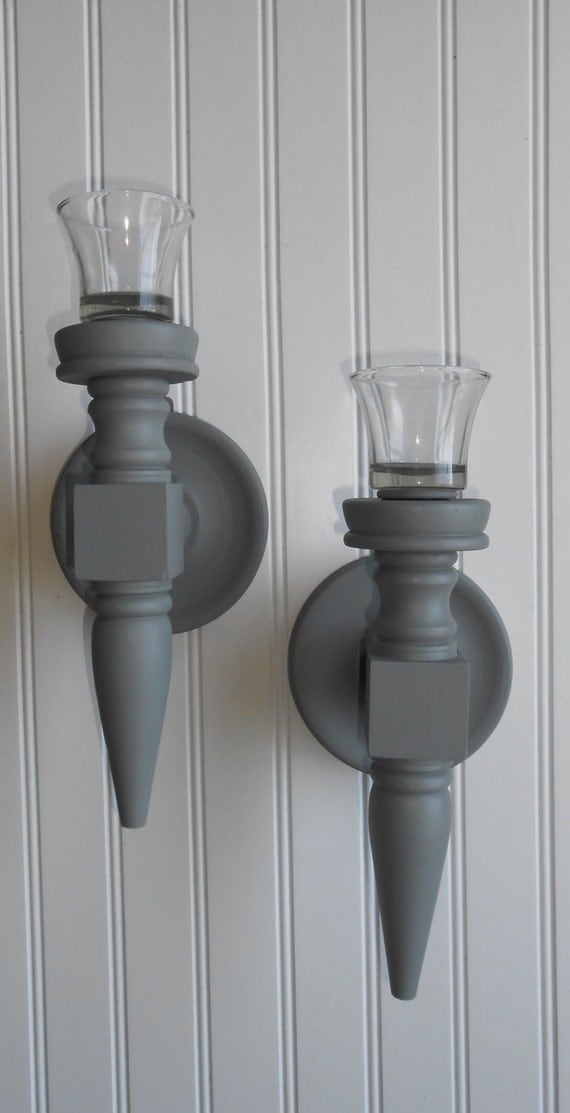 Grey Candle Sconce Pair Farmhouse Candle Sconce Set