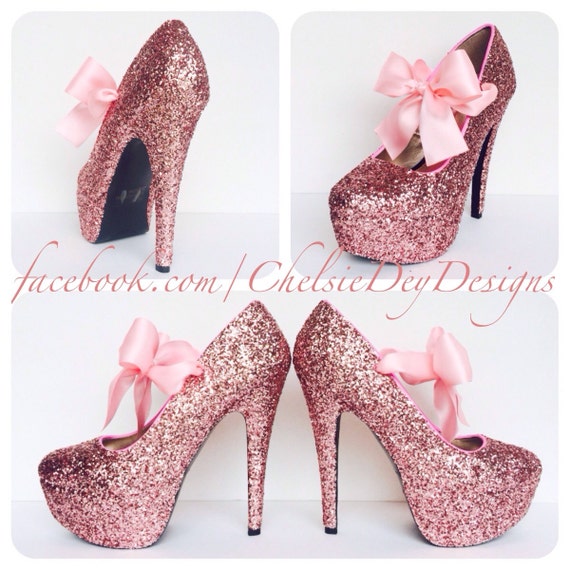 Glitter High Heels Pink Pumps Bubblegum by ChelsieDeyDesigns