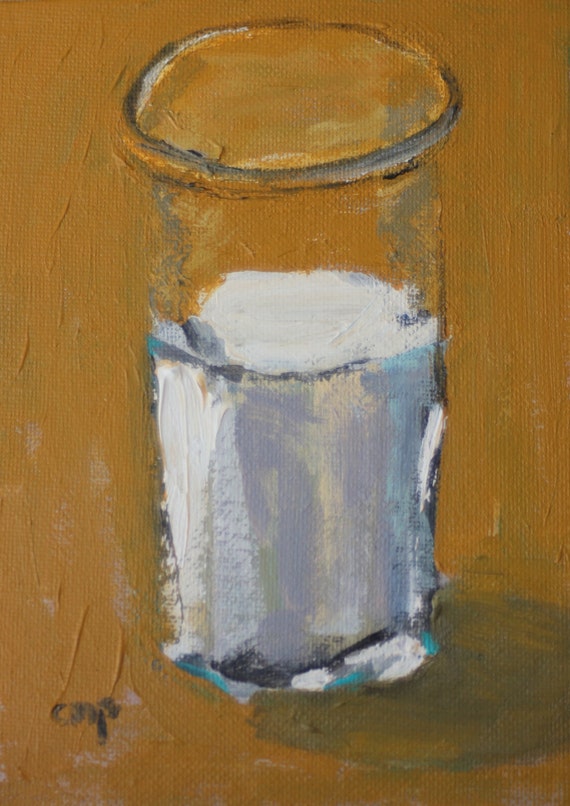 Acrylic original painting 5x7 canvas panel glass of milk