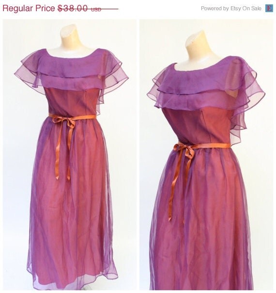 Sale 1970's maxi prom dress vintage chiffon ruffled boho party dress S