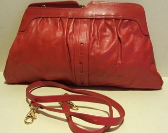 red leather evening bag