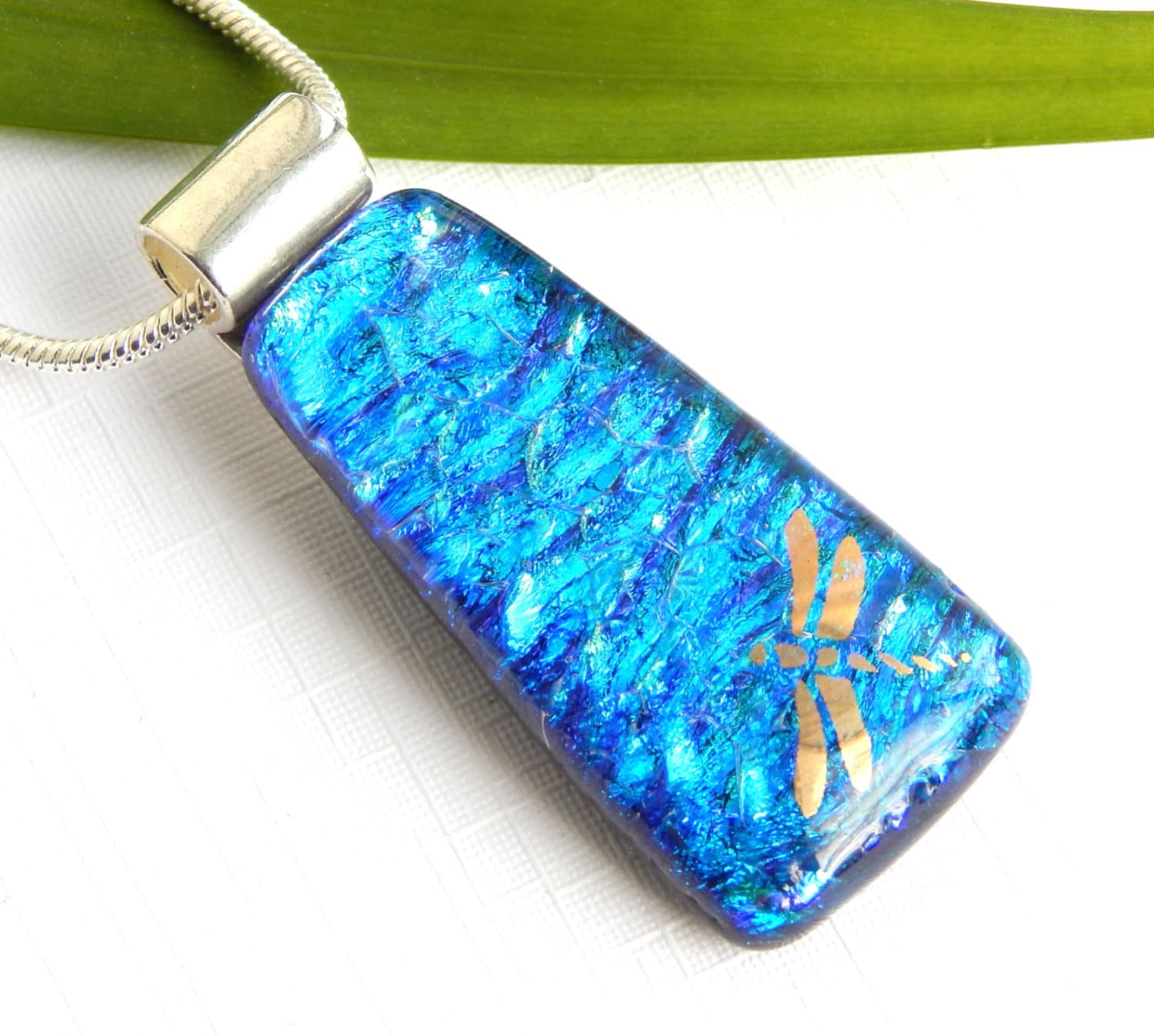 ON SALE Sky Blue Dichroic Glass Pendant Featuring a 22kt