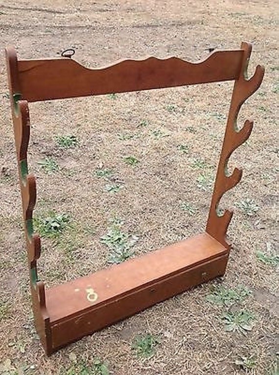 Items similar to Vintage Wall Mounted Wood 4 Rifle Gun Shotgun Rack W