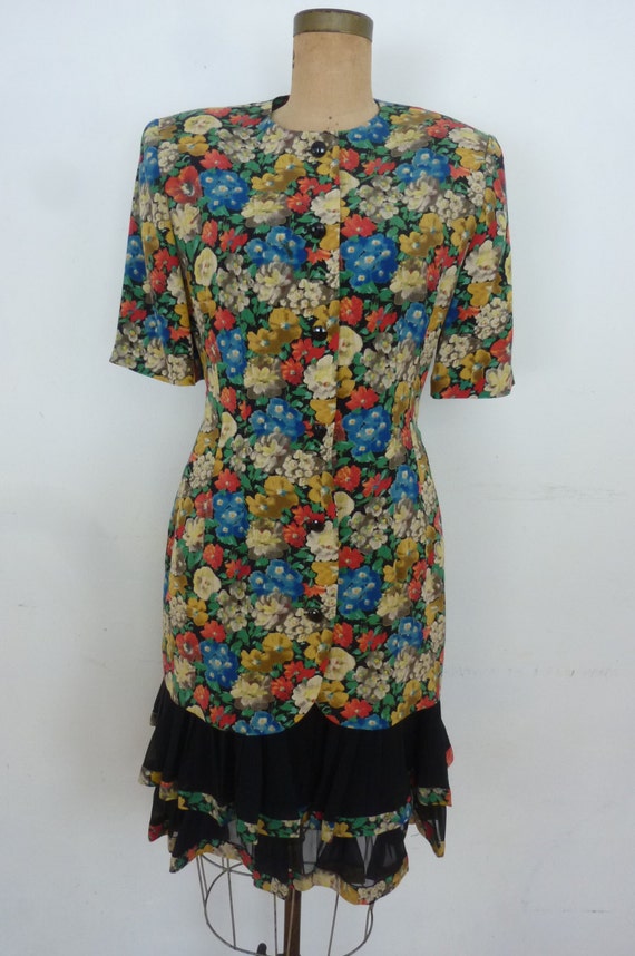 Vintage Silk Suit 1980's Designer Dress 80's Albert