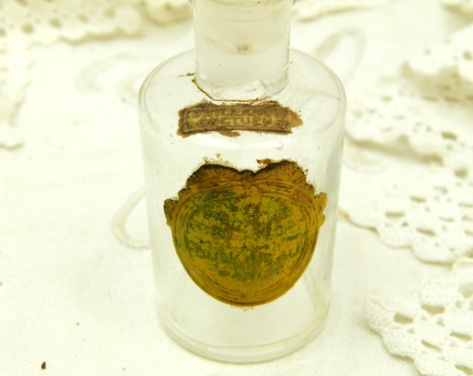 Very Small Antique French Glass Medicine Bottle / Perfume Bottle with a Glass Stopper / French Country Decor / Shabby Chic / Apothecary Very Small Antique French Glass Medicine Bottle / Perfume Bottle with a Glass Stopper / French Country Decor / Shabby Chic / Apothecary