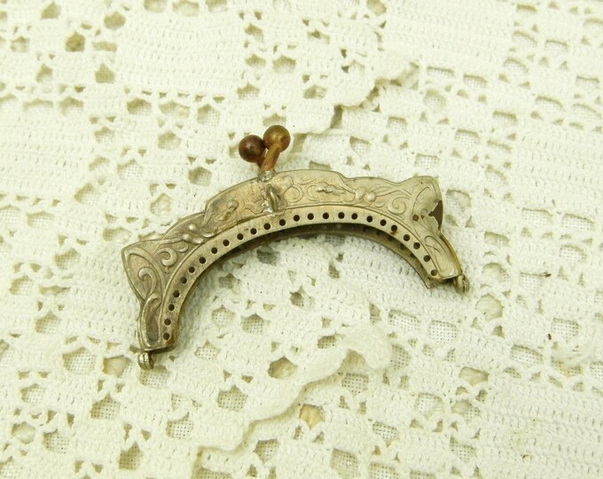 Antique French Silver Plated Purse Clasp / Vintage Haberdashery / Antique Sewing Supplies / Antique Findings / Handbag / Victorian / Craft