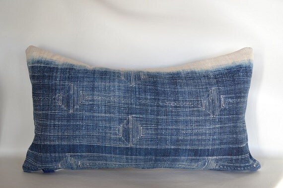 Vintage Indigo Dyed Hemp Lumbar Cover 12x20