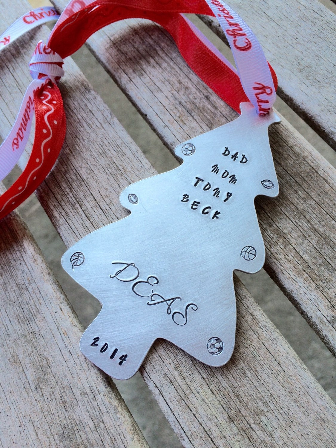 Christmas tree, Christmas ornament, gift for mom, gift for nana, family Christmas ornament, metal stamped ornament, homemade ornaments