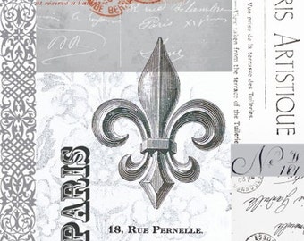 3 Fleur de Lis Paper Napkins for Decoupage, Paris French Motif Craft Scrapbooking Decoupage Tissue Paper