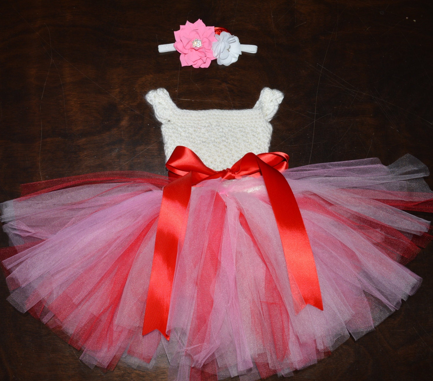 Crochet Tulle Tutu Dress & Matching Headband Baby Handmade