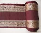Marsala / Maroonish Brown and Silvery Gold Brocade Vintage Sari Trim / Border Sold by Yard
