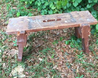 Rustic wooden bench, Primitive Bench Milk Stool, Wooden Stool, Primitive Decor, distressed stool, small bench