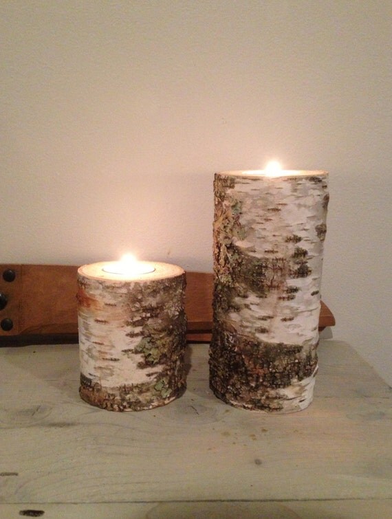 SET 3 Birch Bark Tea Light Candle Holders by ThistleQuill on Etsy