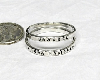 Sterling Silver Name Rings - 2 mm, Stackable Name Rings, Mom Rings, Silver Promise Rings