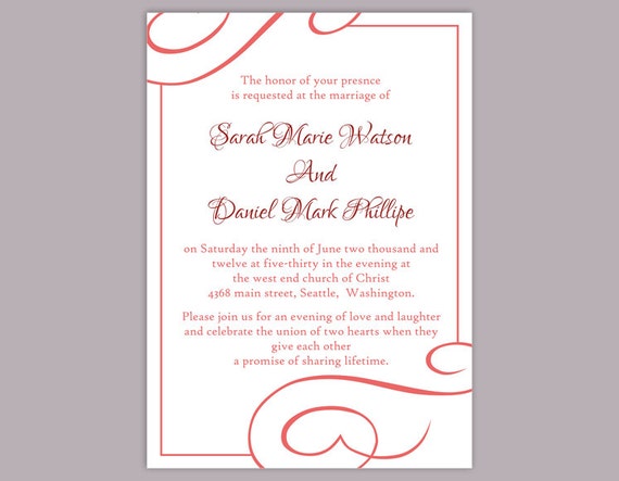 DIY Wedding Invitation Template Editable Word File Instant Download Printable Invitation Wine Red Wedding Invitation Elegant Red Invitations