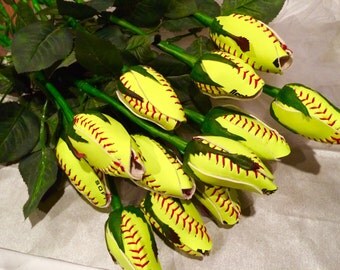 6 Softball Long Stem Rose Buds - 1/2 dozen