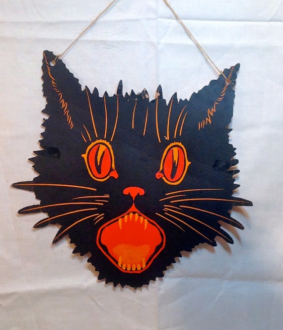 Vintage Halloween Black Cat Head Decoration By Oldhandofglory