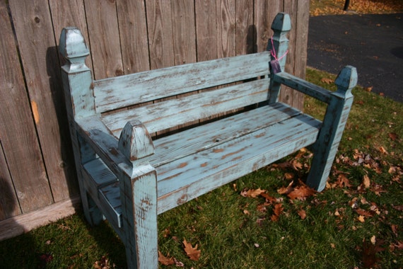 Handcrafted Wood Barn wood Bench. Water Blue by JJWoodwork