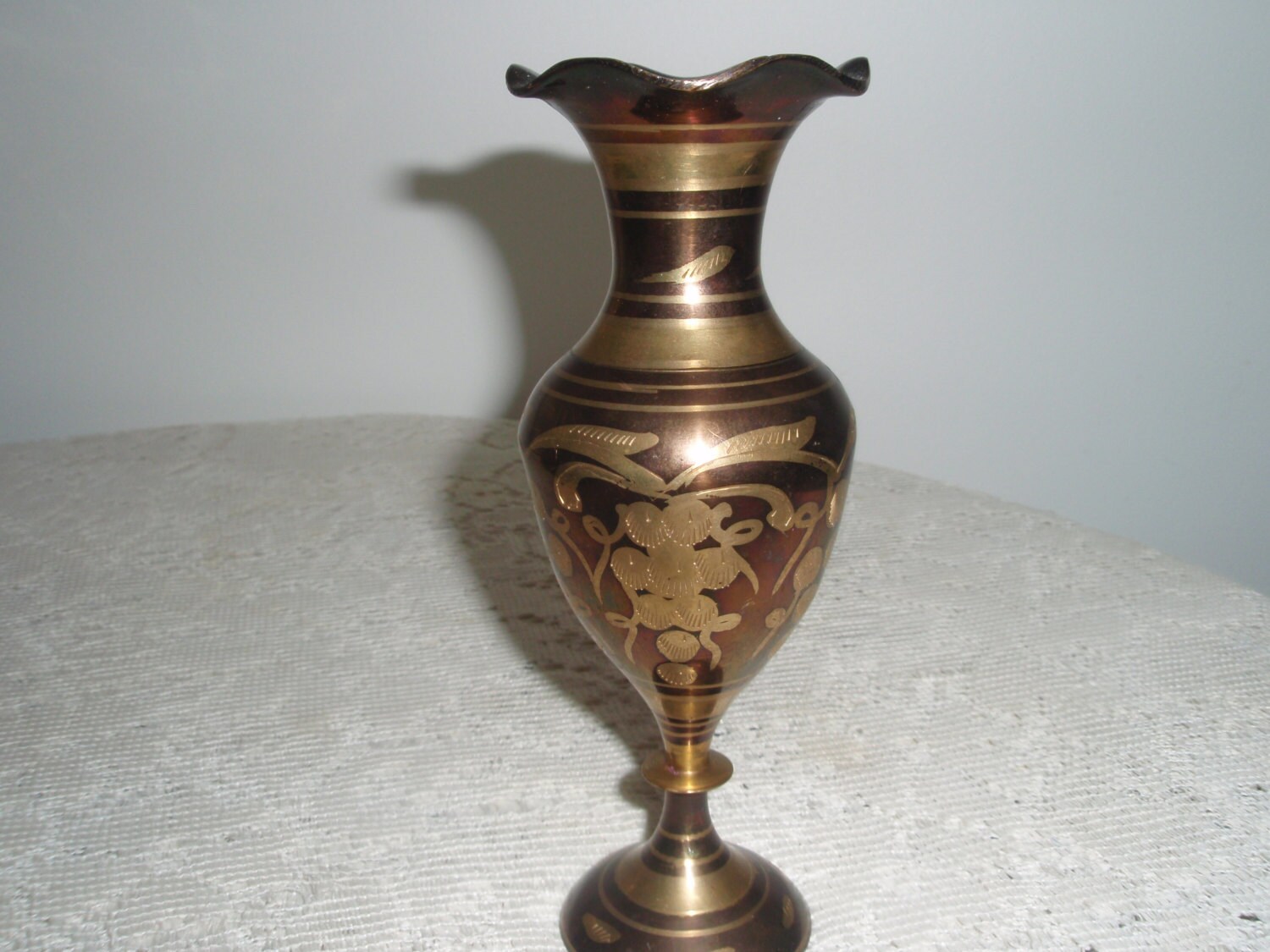 Engraved brass vase vintage brass vase with grapes engraving