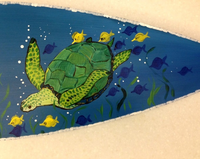 Solid Wood Surfboard Decoration, Painted in an Underwater Scene - Perfect for over a bed