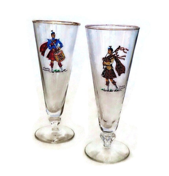 Vintage Pilsner Glasses Libbey Scottish Wallace Highlander
