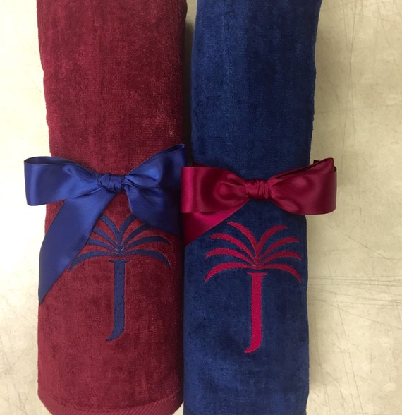 Embroidered Palm Tree Beach Towel Set by PremiereEmbroidery