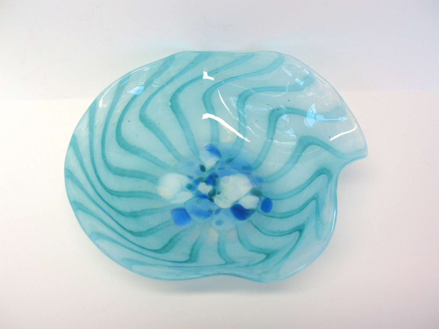 Blue Art Glass Plate Ruffled Edge Dish Hand Blown by MicheleACaron