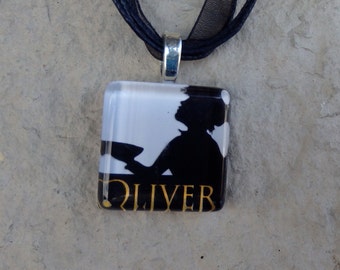 Broadway Musical Oliver Glass Pendant and Ribbon Necklace