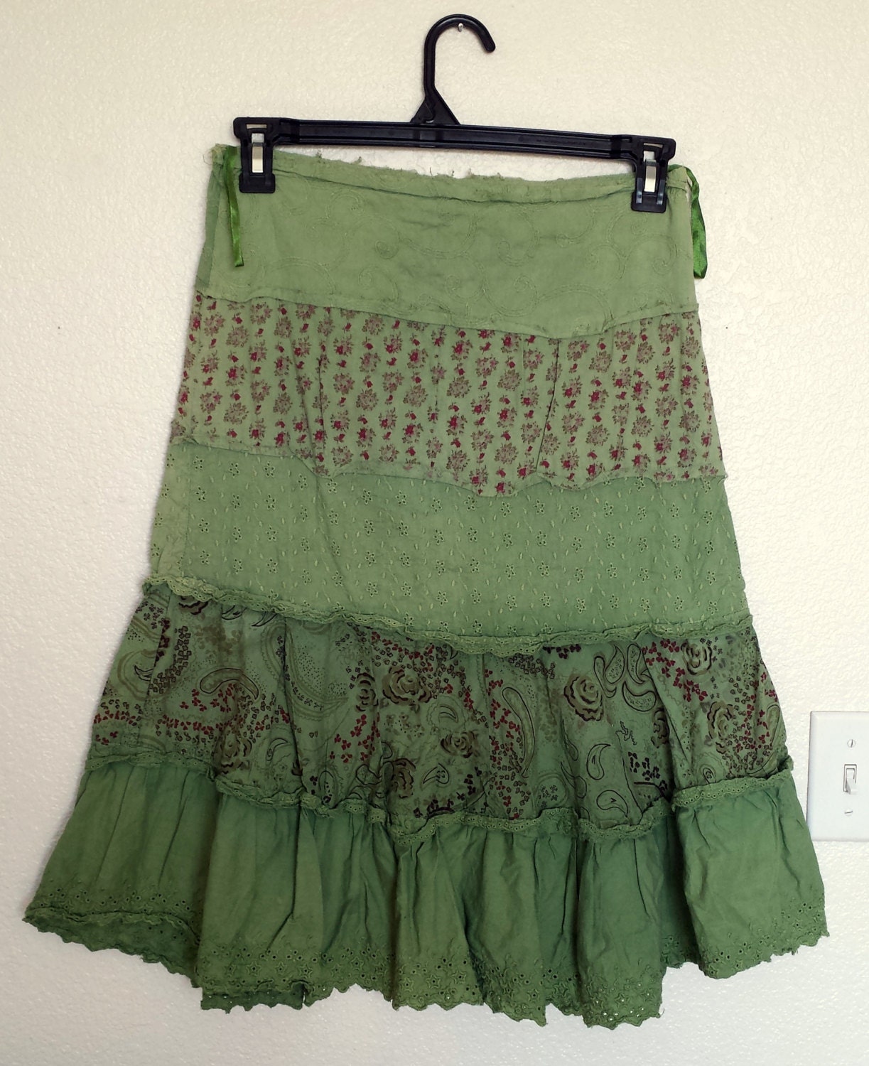 Bohemian Skirt Green Nolita Cotton Made in India Summer Size 9