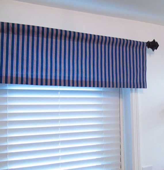 Striped Window Valance Blue Red White Custom Sizing Available