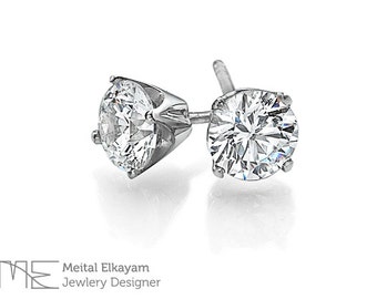 Stud Diamonds Earrings, Round Brilliant Cut Diamond Stud Earrings Total of 0.80CT, 18K Gold Earrings