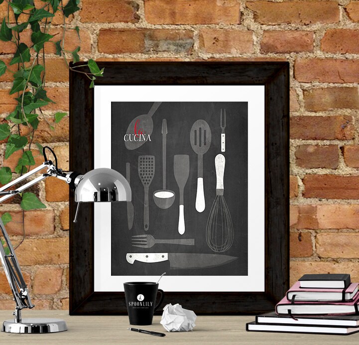 Kitchen Art Print La Cucina Typography Art Kitchen by SpoonLily
