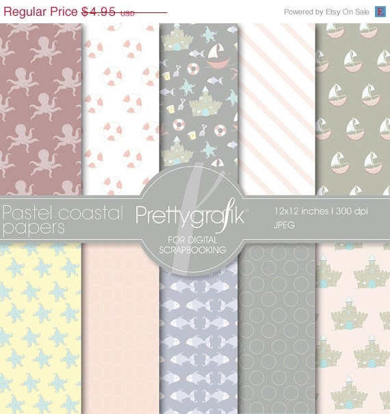 80% OFF SALE Pastel coastal digital paper, commercial use, scrapbook papers, background - PS512 Il_570xn