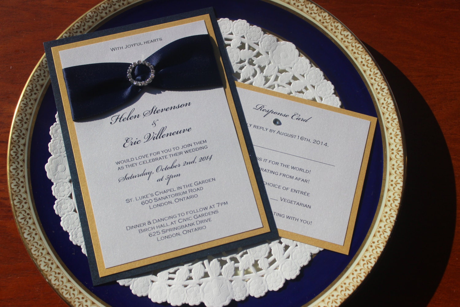 Navy Blue and Gold Wedding Invitations The Helen