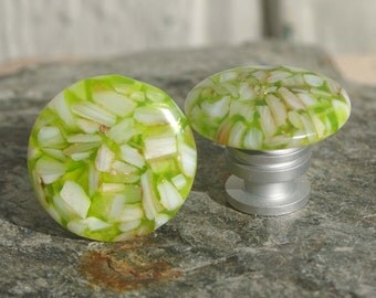Knobs, Stone Knobs, Cabinet Knobs, Mother of Pearl and Lime Green Resin Cabinet Knobs - kitchen, bathroom, South West