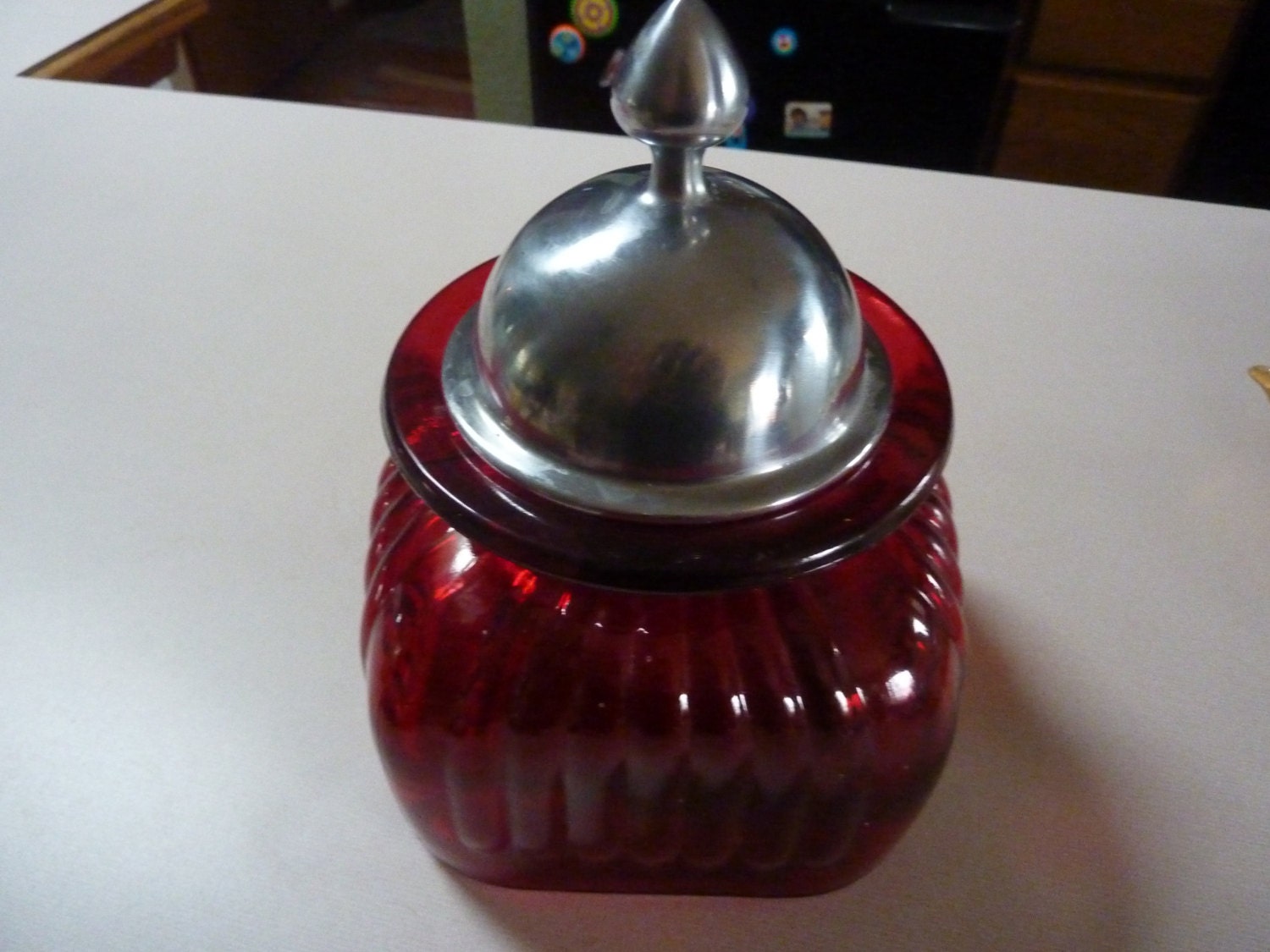 RED Artland Vintage Glass Canister with Silver Metal Lid