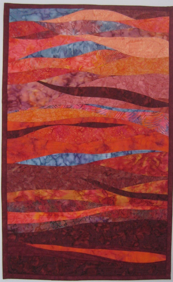 Art Quilt Rose Colored Curves Wall Quilt Quilted Wall