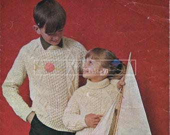 Child's Aran Cable Sweater Aran 24-32" Robin 1824 Knitting Pattern PDF instant download