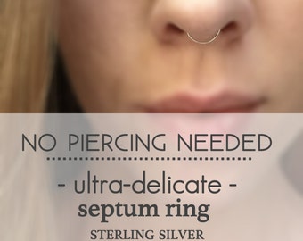 Sterling silver delicate fake septum hoop - faux septum ring - fake nose hoop - no piercing - non pierced - Indian nose ring