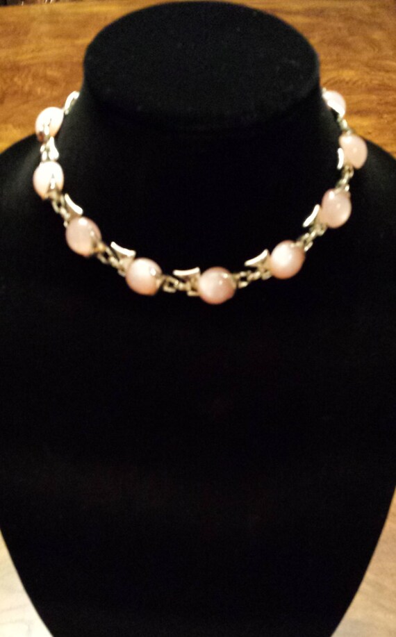 Vintage Rose Stone Necklace Costume Jewelry