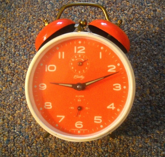 Vintage Retro Orange Alarm Clock Mechanical by MaestroVintage