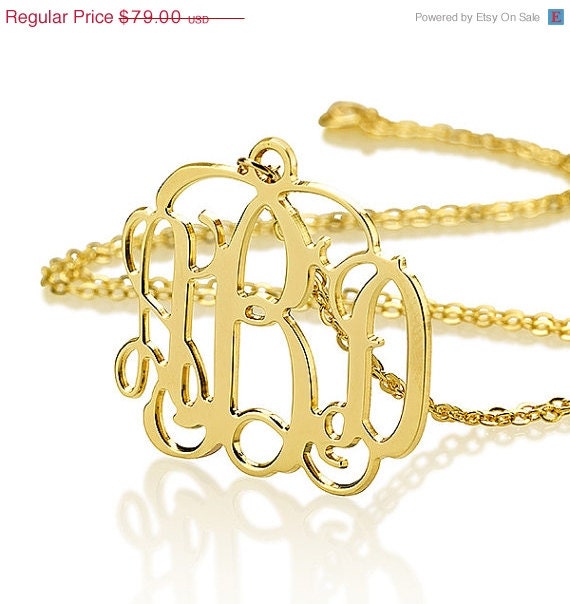 On Sale 50% Bridesmaid gift Monogram necklace - 1.5 inch Gold Filled ...