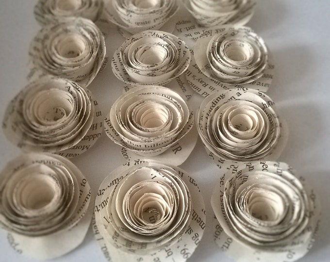 12 Book Page Rolled Roses, Wedding Decoration, Wedding invitations, wedding centerpiece, Made to Order