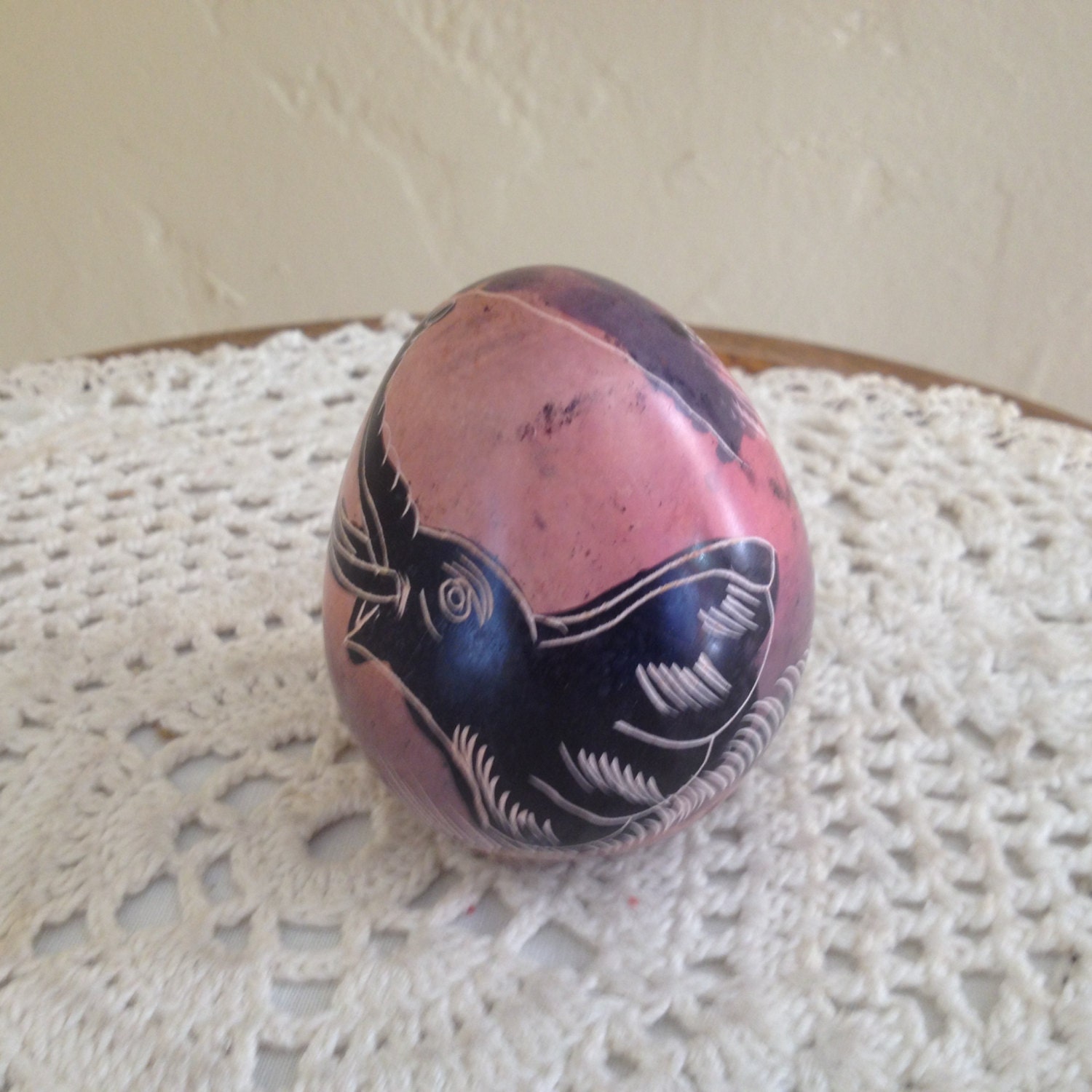 Vintage African Stone Hand Carved Egg Featuring an