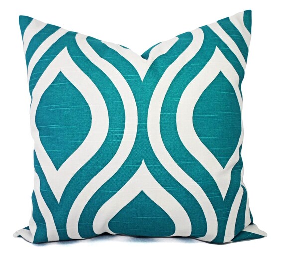 Turquoise Throw Pillow Covers Two Turquoise and White Pillow