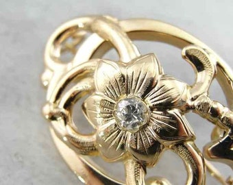 Vintage Botanical Brooch With Diamond Accent 26W88E-D